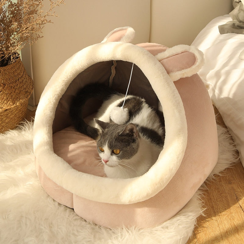 DreamNap Feline Deluxe: Foldable Cat Bed with Play Toy